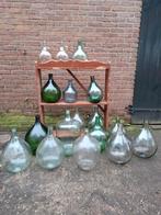 Oude vintage gistflessen gistfles groen blauw, Huis en Inrichting, B, Overige kleuren, N, Ophalen of Verzenden