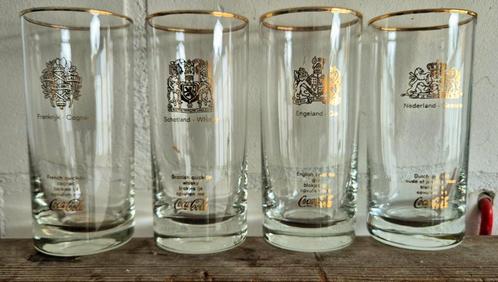 Retro Coca-Cola glazen / goud, Verzamelen, Glas en Borrelglaasjes, Zo goed als nieuw, Frisdrankglas, Ophalen of Verzenden