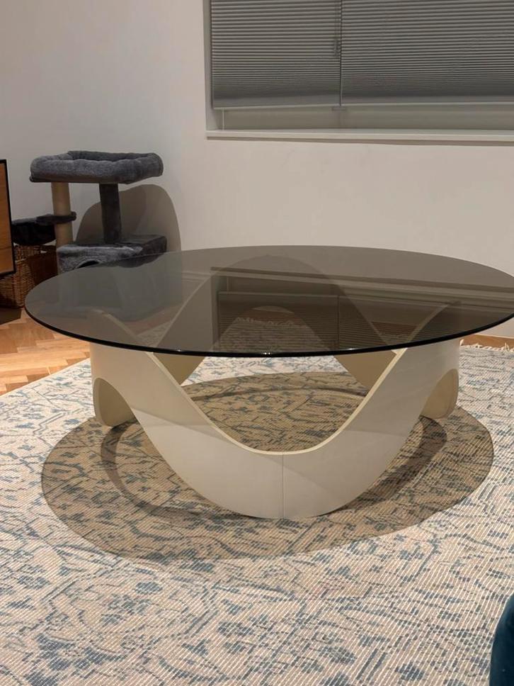 Vintage glazen salontafel - retro stijl, Huis en Inrichting, Tafels | Salontafels, Gebruikt, Minder dan 50 cm, 100 tot 150 cm