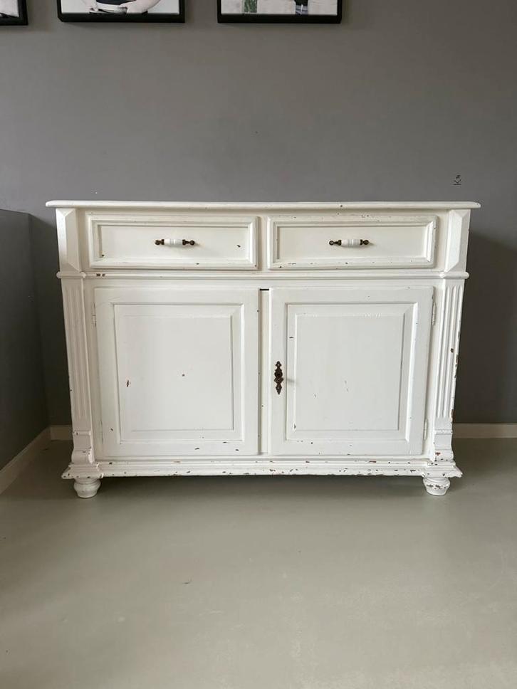 Commode / dressoir / kastje wit hout, Huis en Inrichting, Kasten | Dressoirs, Gebruikt, 100 tot 150 cm, 25 tot 50 cm, Met lade(s)