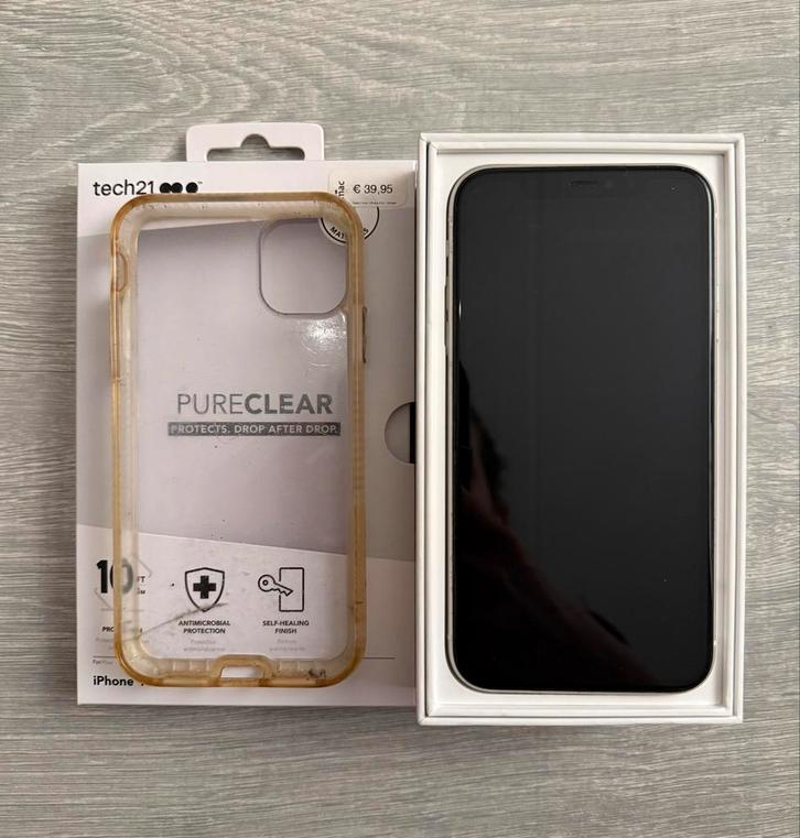 iPhone 11 128GB Wit + Tech21 Hoesje, Telecommunicatie, Mobiele telefoons | Apple iPhone, Gebruikt, 128 GB, Zonder abonnement, iPhone 11