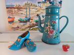 Franse Emaille Koffiepot met Bloemen, Antiek en Kunst, Antiek | Emaille, Ophalen of Verzenden