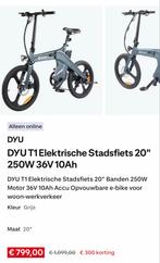 DYU T1 Elektrische Stadsfiets 20", Fietsen en Brommers, Elektrische fietsen, Overige merken, Gebruikt, Ophalen of Verzenden, Minder dan 47 cm
