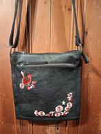 ruime crossbody tas met geborduurde vogels en bloemen, Ophalen of Verzenden, Nieuw, Zwart