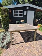 Royal Botania tuinset, tafel 140x140 cm, 4 inklapstoelen, Tuin en Terras, Ophalen, Gebruikt, Vierkant, Teakhout