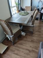 Acaciahout eethoek plus salontafel set, Ophalen, 50 tot 100 cm, Zo goed als nieuw, Vijf personen of meer