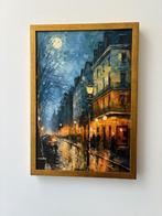 REGENACHTIGE STRAAT IN PARIJS BIJ AVOND print op canvas, Antiek en Kunst, Ophalen of Verzenden