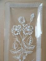 Vintage schaal glazen schaal gedecoreerd met rozen 15x34cm, Ophalen of Verzenden