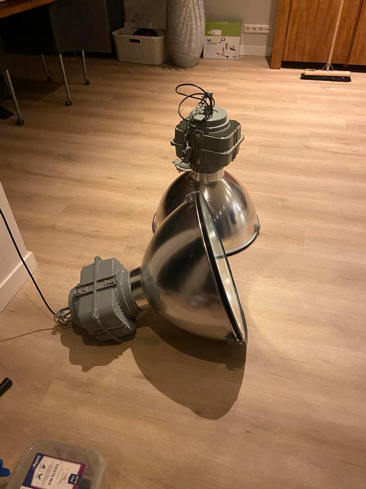 Industriële Fabriekshal Lampen, Huis en Inrichting, Lampen | Hanglampen, Gebruikt, 50 tot 75 cm, Overige materialen, Ophalen of Verzenden