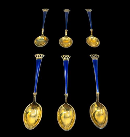 Zilveren Leppeltjes blauwe emaille - Denemarken, Antiek en Kunst, Antiek | Goud en Zilver, Ophalen of Verzenden