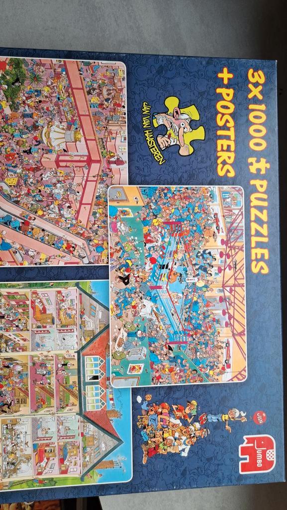 Jan van Haasteren 3x1000 Puzzels + Posters, Hobby en Vrije tijd, Denksport en Puzzels, Zo goed als nieuw, Legpuzzel, 500 t/m 1500 stukjes