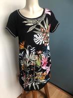 Geisha zwart jurkje kleurrijke bloemen print 38 viscose, Maat 38/40 (M), Geisha, Zwart, Ophalen of Verzenden