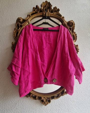Als nieuw! Sarah Santos fuchsia roze linnen jasje vestje beschikbaar voor biedingen