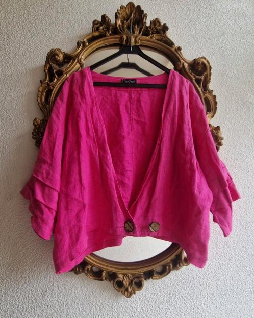 Als nieuw! Sarah Santos fuchsia roze linnen jasje vestje, Kleding | Dames, Grote Maten, Zo goed als nieuw, Trui of Vest, Roze