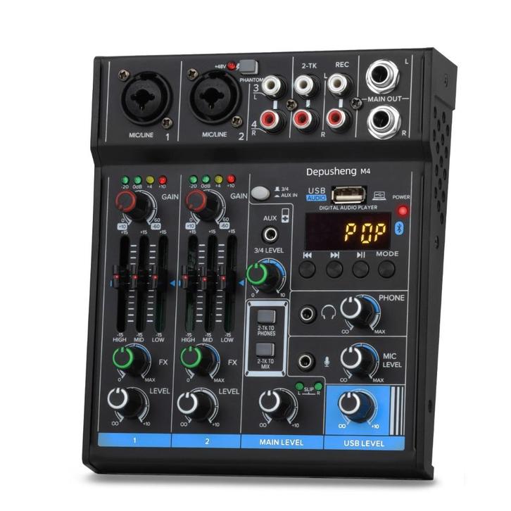 M4 Professionele Audiomixer - 4-Kanaals - USB & Bluetooth, Muziek en Instrumenten, Microfoons, Zo goed als nieuw, Zangmicrofoon