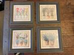 Set 4 prentjes schilderijtjes bloemen in lijst, Antiek en Kunst, Kunst | Schilderijen | Klassiek, Ophalen