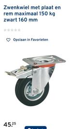 Zware zwenkwielen met rem 150 kg 160mm, Ophalen of Verzenden, Nieuw