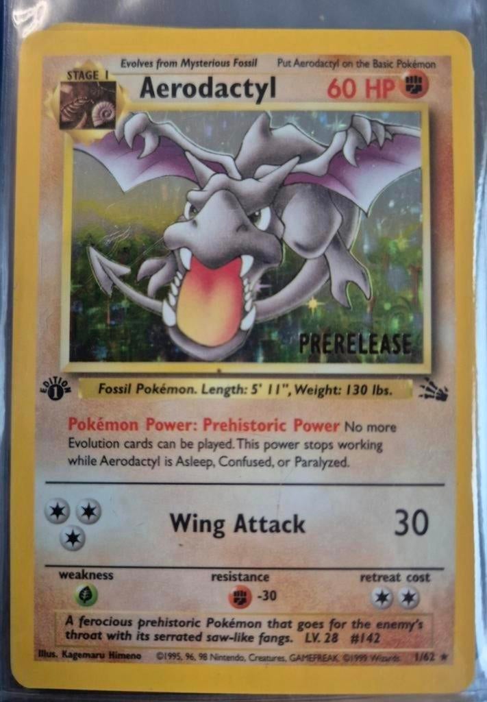 Zeer Zeldzame Aerodactyl PreRelease Holo 1st Edition!!!, Hobby en Vrije tijd, Verzamelkaartspellen | Pokémon, Ophalen of Verzenden