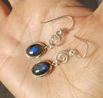 925 zilveren oorbellen met natuurlijke Labradoriet steen, Nieuw, Blauw, Met edelsteen, Zilver