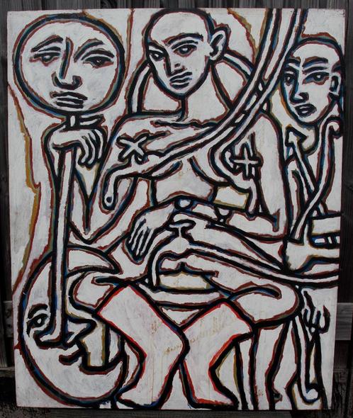 Michael Winkel - Acryl op board: Aanschouwbare post..., Antiek en Kunst, Kunst | Schilderijen | Modern, Ophalen of Verzenden