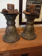 2 grote zware kandelaars goud/zwart 30H/20B geldrop mierlo, Ophalen of Verzenden, Koper of Brons