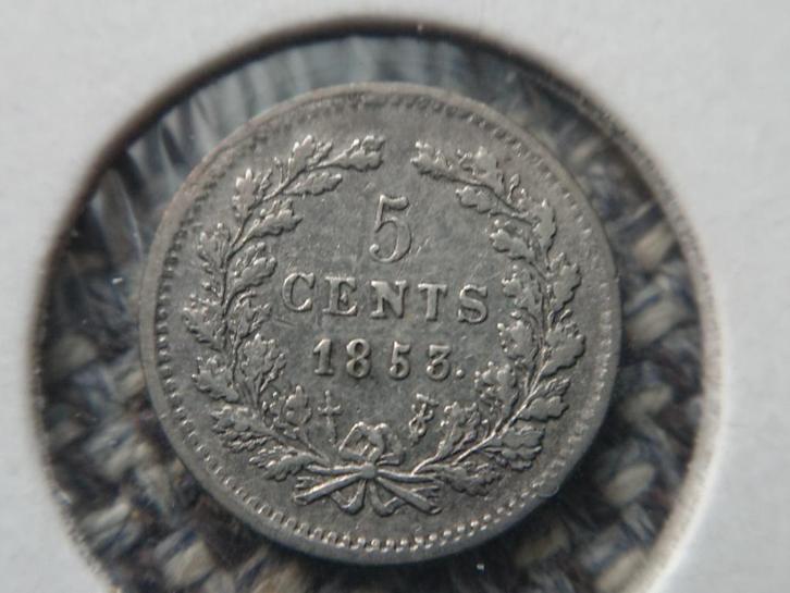 5 cent of stuiver 1853 Willem III zfr zeldzaam., Postzegels en Munten, Munten | Nederland, Koningin Wilhelmina, Ophalen of Verzenden