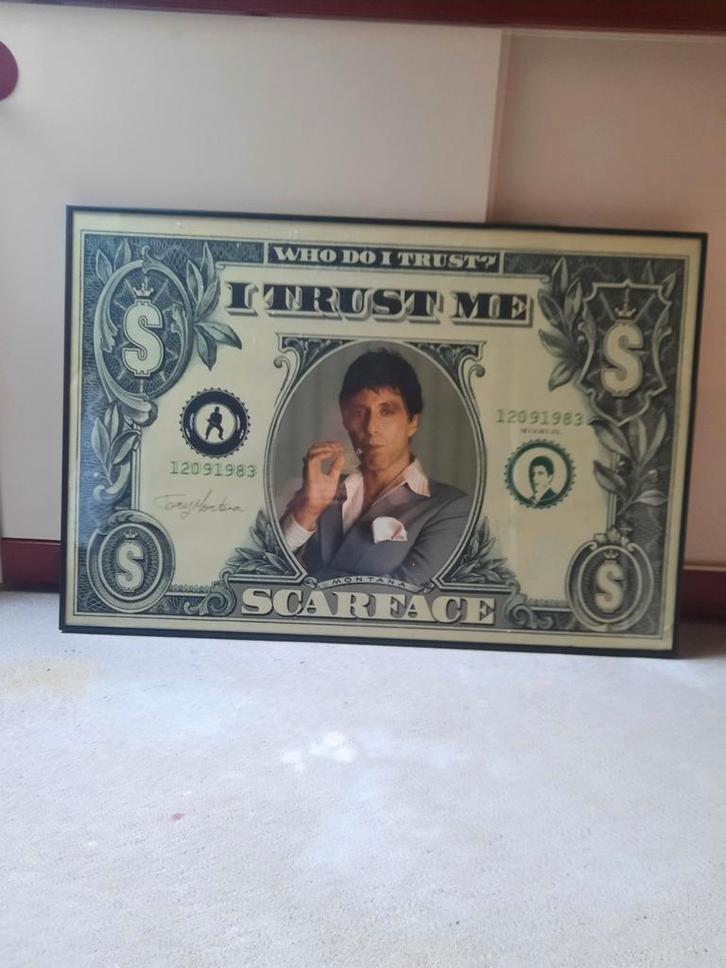 Scarface  'I TRUST ME' print met lijst, Huis en Inrichting, Woonaccessoires | Lijsten, Gebruikt, 75 tot 100 cm, Overige materialen