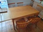 Midcentury design eettafel + 7 stoelen; opknapper, Huis en Inrichting, Tafels | Eettafels, Ophalen, Gebruikt, 100 tot 150 cm, 50 tot 100 cm