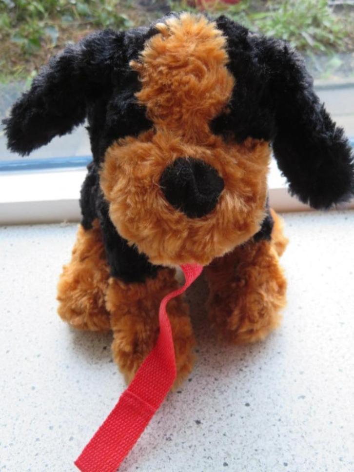 Hond van Zeeman TextielSupers zwart bruin velours rode riem, Kinderen en Baby's, Speelgoed | Knuffels en Pluche, Zo goed als nieuw