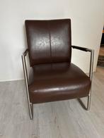 Lederen fauteuil met metalen frame, Huis en Inrichting, Fauteuils, Ophalen, Minder dan 50 cm, Gebruikt, Minder dan 75 cm