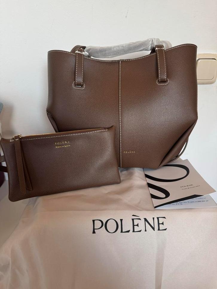 Polène Cyme Mini Tas - Taupe Leer - Dames, Sieraden, Tassen en Uiterlijk, Tassen | Damestassen, Zo goed als nieuw, Handtas, Bruin