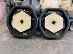 2 x 10 kg Reebok rep halter schijven 30 mm gewichten zwart, Halterschijven, Gebruikt, Ophalen of Verzenden, Reebok