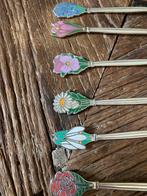 Vintage Emaile Theelepels met Bloemen, Antiek en Kunst, Ophalen of Verzenden