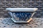 Bonsai pot + onderzetter blauw gedecoreerd porselein 9,7x3, Tuin en Terras, Bloempotten, Overige materialen, Ophalen of Verzenden