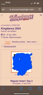 Kingdance Zwolle ticket zaterdag 1x, Tickets en Kaartjes, Concerten | Pop, Eén persoon