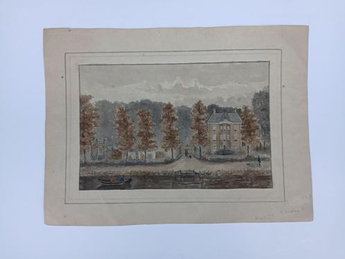 Verdam, A. - Aquarel Huis aan de Vecht Utrecht ? 1853, Antiek en Kunst, Kunst | Schilderijen | Klassiek, Ophalen of Verzenden