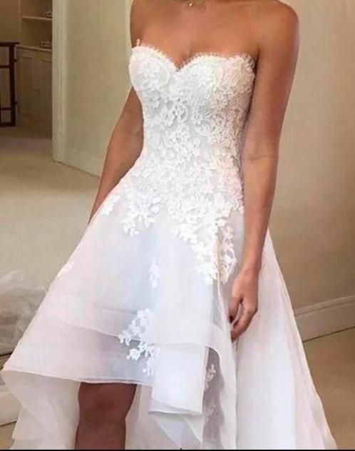 Nieuwe trouwjurk kort lang €749 34 36 38 40 42 44, Kleding | Dames, Trouwkleding en Trouwaccessoires, Nieuw, Trouwjurk, Wit, Ophalen