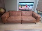 Cognac micro leder bank - 4 zits, Ophalen, Gebruikt, Rechte bank, Modern