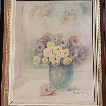 schilderij aquarel bloemen bloemstilleven Madeleine Renaud  beschikbaar voor biedingen