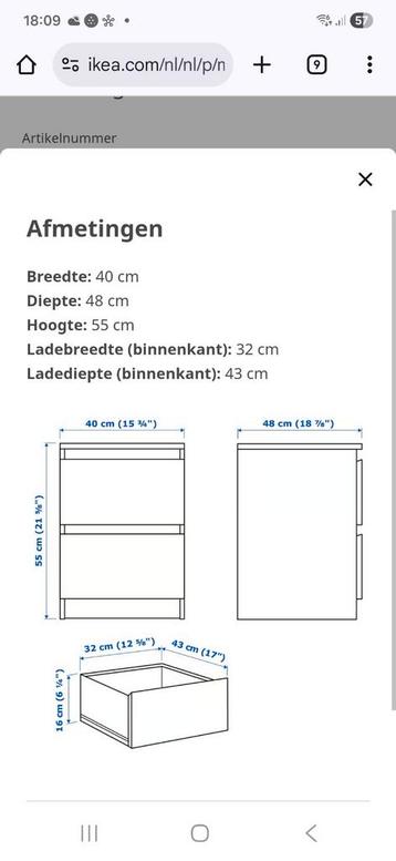 Ikea Malm grijs Nachtkastje met 2 Lades - afbeelding 4