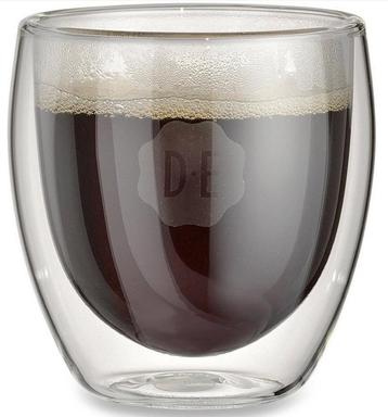 2x theeglas Douwe Egberts dubbelwandig glas koffieglas Bodum beschikbaar voor biedingen