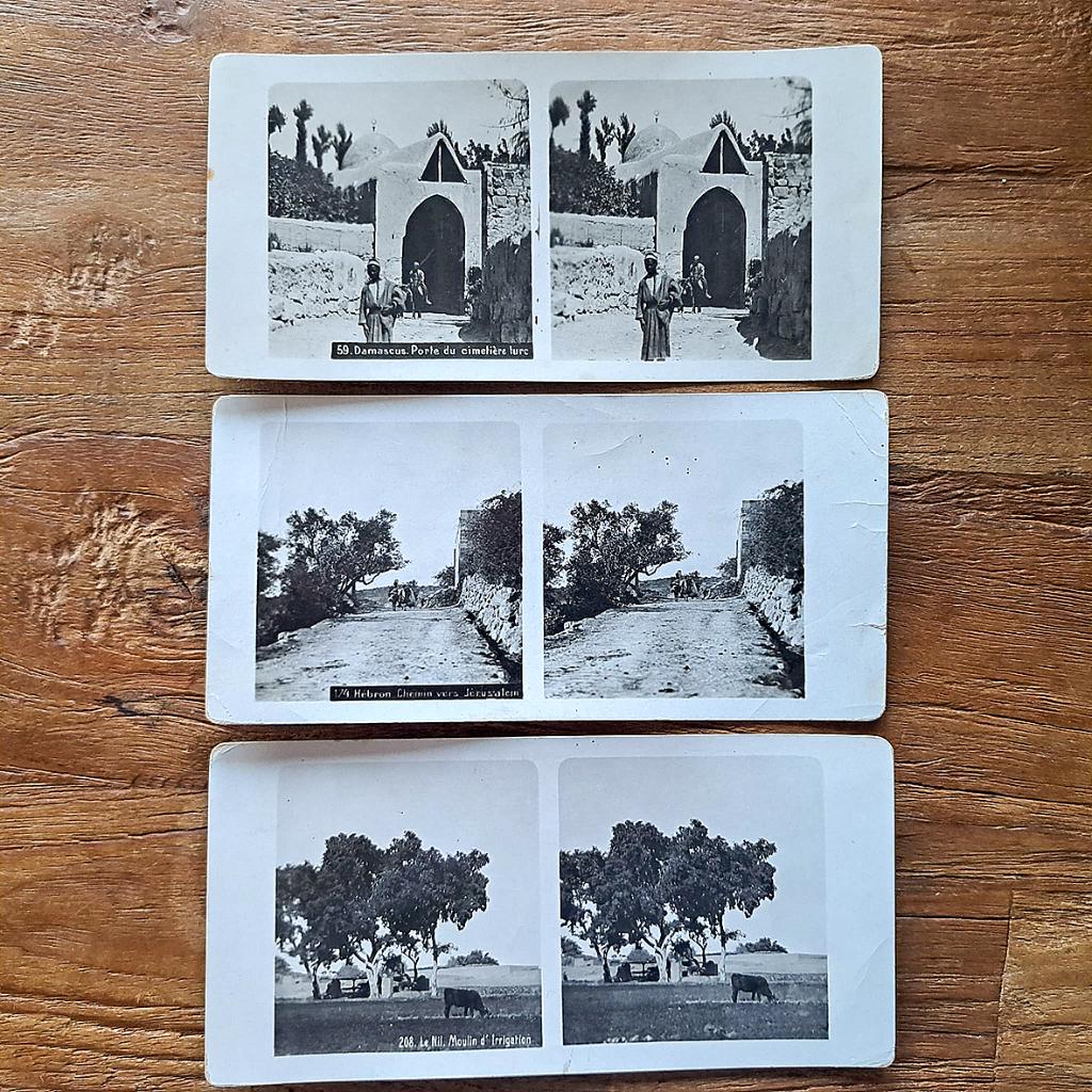 Drie oude stereoscopische foto's Collection "Wereld-Tourist", Verzamelen, Gebruikt, Foto, Voor 1940, Buitenland
