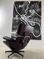 Design loungefauteuil met ottoman kersenhout echt leer, Nieuw, Ophalen of Verzenden, Mid-Century Modern, Elegant, Klassiek, Tijdloos