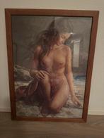 Mooie tekening met houten lijst, Ophalen of Verzenden