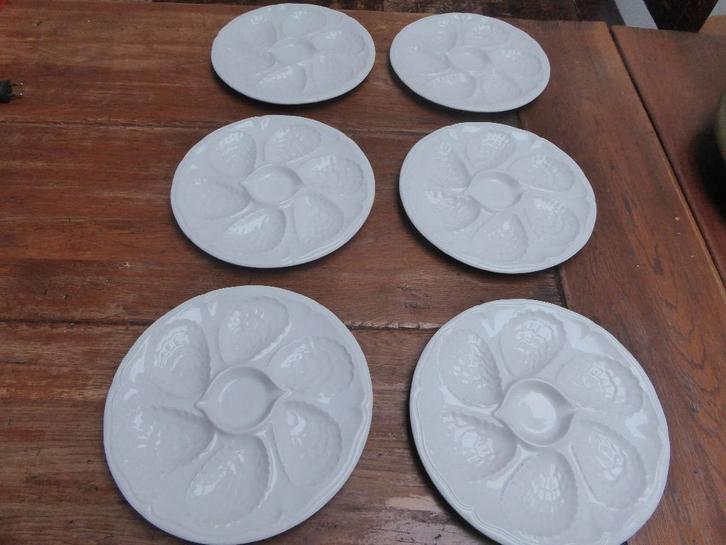 6 vintage keramiek oesterborden, Antiek en Kunst, Antiek | Servies los, Ophalen of Verzenden