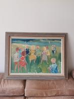 prachtig schilderij spelende kinderen bij een meer ongesign., Ophalen