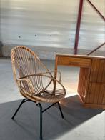 Vintage rotan stoel | retro design met metalen poten, D, Bruin, Ophalen of Verzenden, Zo goed als nieuw