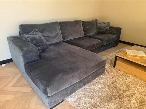 Mooie grijze velourse bank, Huis en Inrichting, Banken | Complete zithoeken, Gebruikt, Stof, Ophalen