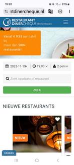 Restaurant Diner Cheque 2 stuk a 20 euro, Tickets en Kaartjes, Twee personen, Cadeaubon