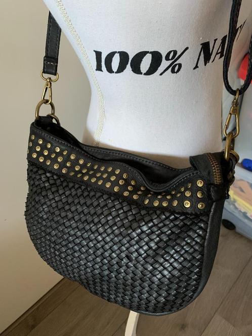 Leren dames schoudertas (nr.1 D1), Sieraden, Tassen en Uiterlijk, Tassen | Damestassen, Gebruikt, Schoudertasje, Zwart, Ophalen of Verzenden